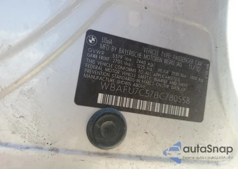 2011 BMW 535 Xi from USA, damaged, VIN WBAFU7C57BC780558